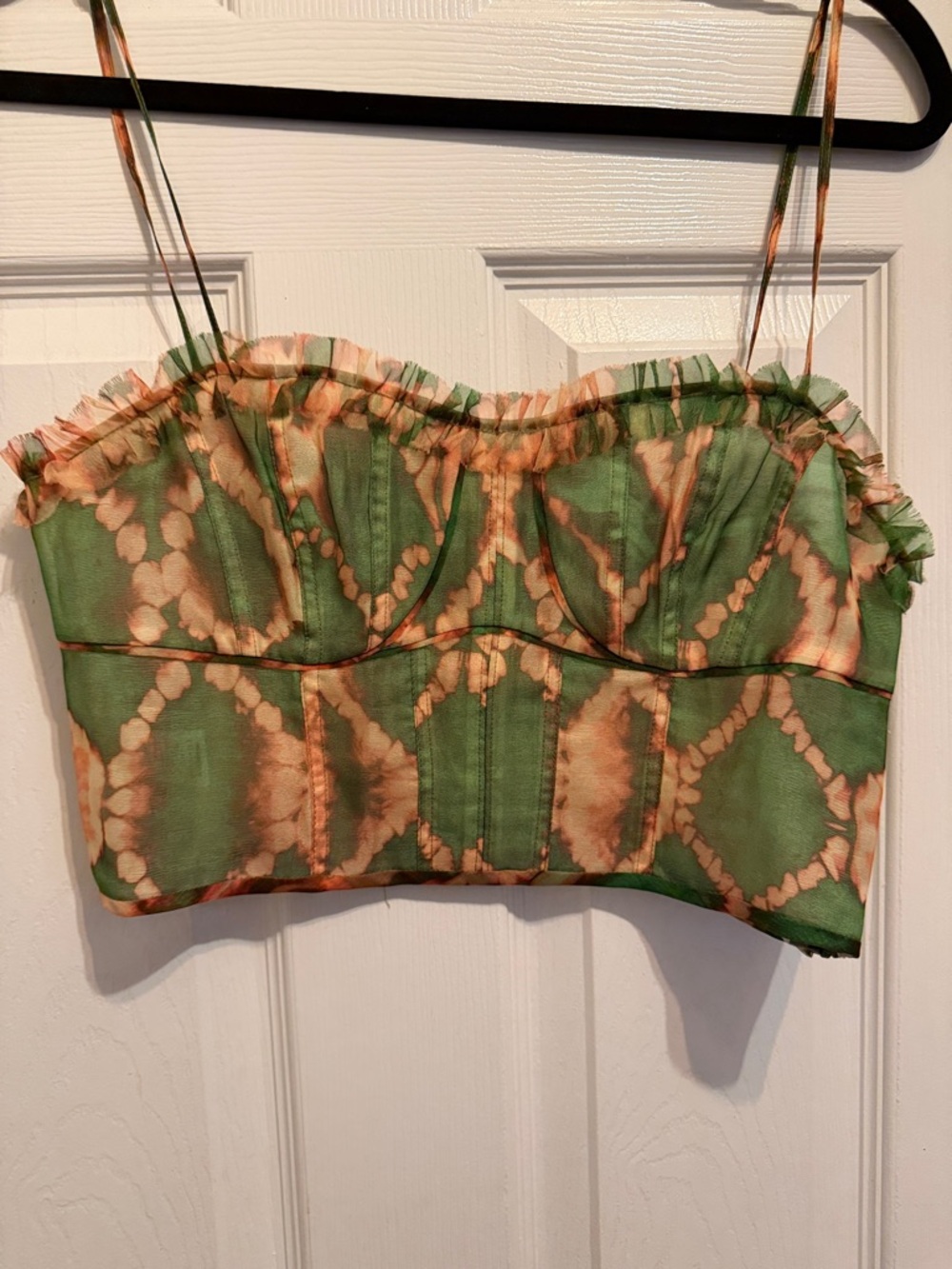 Ulla Johnson Green and Peach crop Bustier Camisole